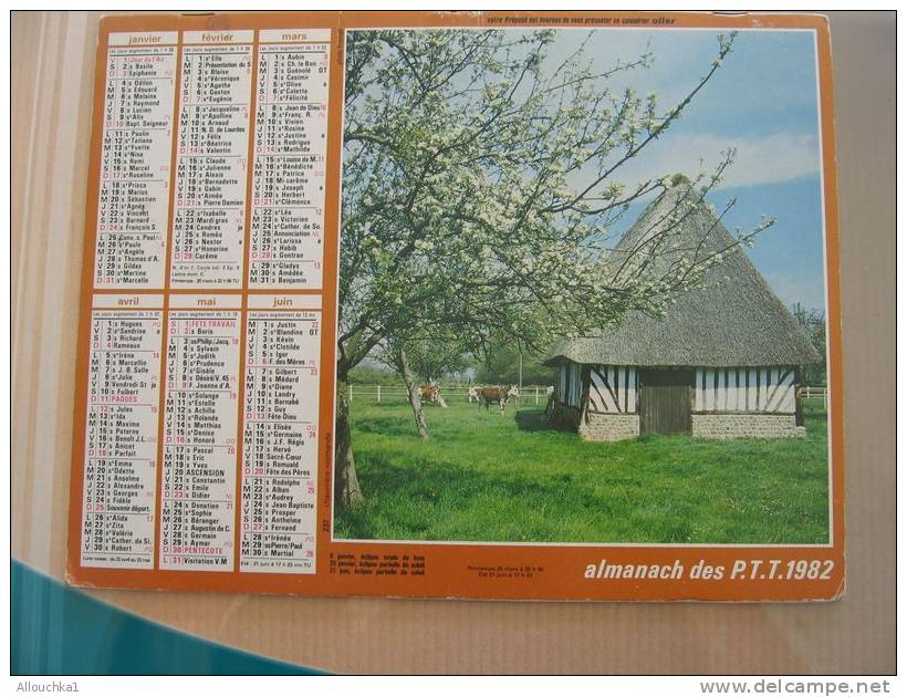 CALENDRIER ALMANACH DES  P.T.T. 1982 SAINT NECTAIRE  CHAUMIERE NORMANDE - Grand Format : 1981-90