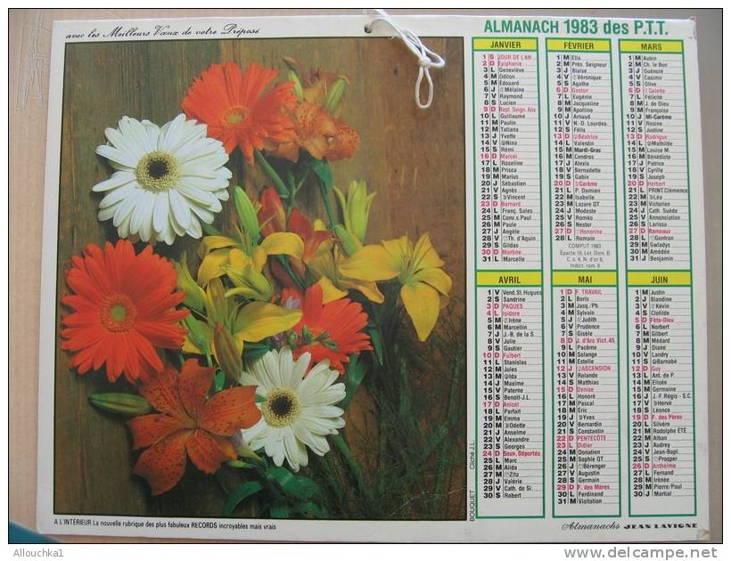 CALENDRIER ALMANACH DES  P.T.T. 1983  FLEURS LISIERE - Tamaño Grande : 1981-90