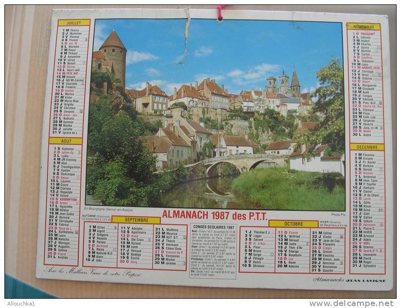 CALENDRIER ALMANACH DES  P.T.T. 1987  SEMUR EN AUXOIS BOURGOGNE  CORREZE FLEURIE - Grossformat : 1981-90