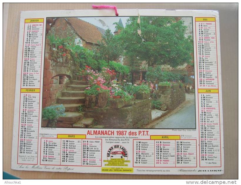 CALENDRIER ALMANACH DES  P.T.T. 1987  SEMUR EN AUXOIS BOURGOGNE  CORREZE FLEURIE - Tamaño Grande : 1981-90