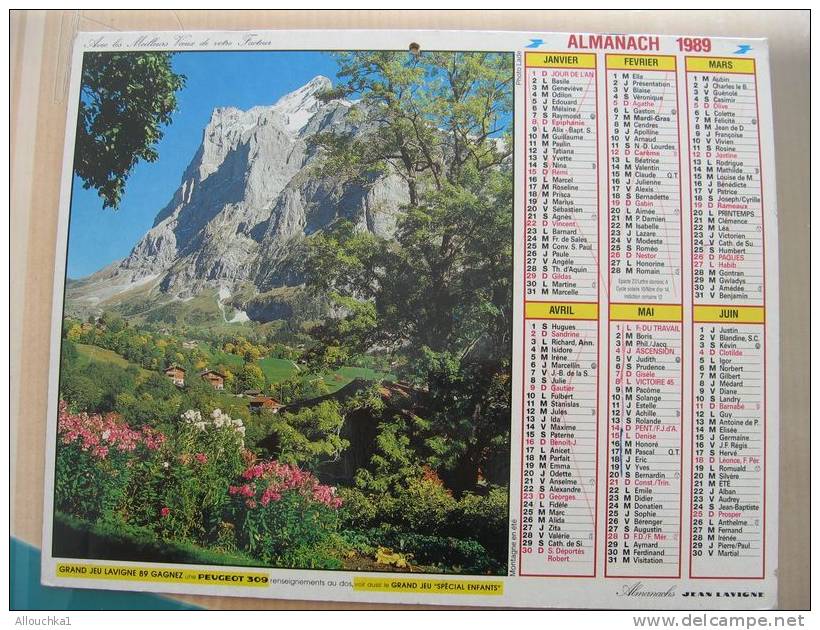 CALENDRIER ALMANACH DES  P.T.T. 1989 MONTAGNE EN ETE CHAMOIS - Groot Formaat: 1981-90