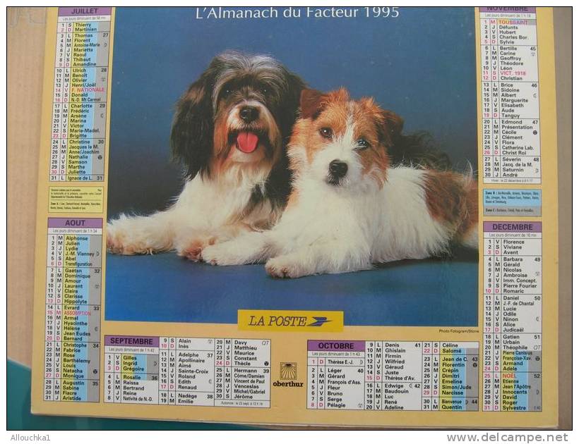 CALENDRIER ALMANACH DES  P.T.T. 1995 /CHIENS CHATS - Grand Format : 1991-00