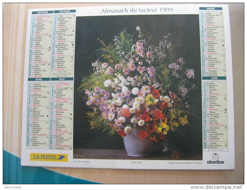 CALENDRIER ALMANACH DES  P.T.T DE 1999  BOUQUETS DE FLEURS - Tamaño Grande : 1991-00