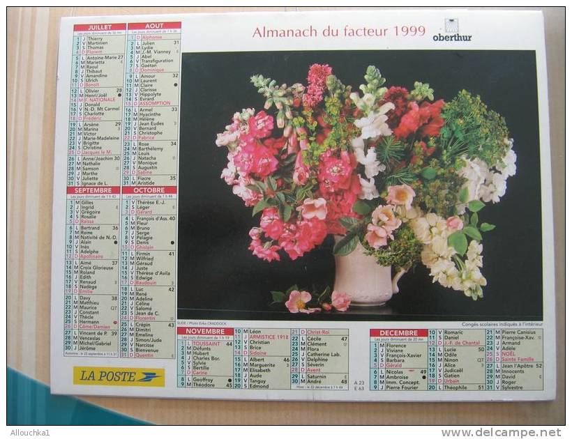 CALENDRIER ALMANACH DES  P.T.T DE 1999  BOUQUETS DE FLEURS - Groot Formaat: 1991-00