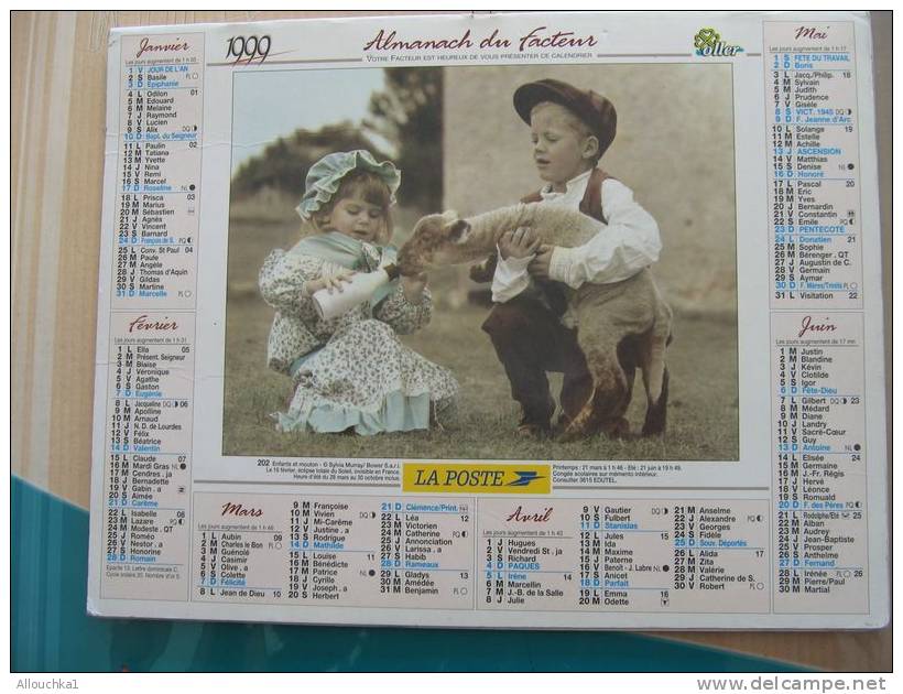 CALENDRIER ALMANACH DES  P.T.T DE 1999  ENFANTS ET MOUTON /CHATONS - Groot Formaat: 1991-00