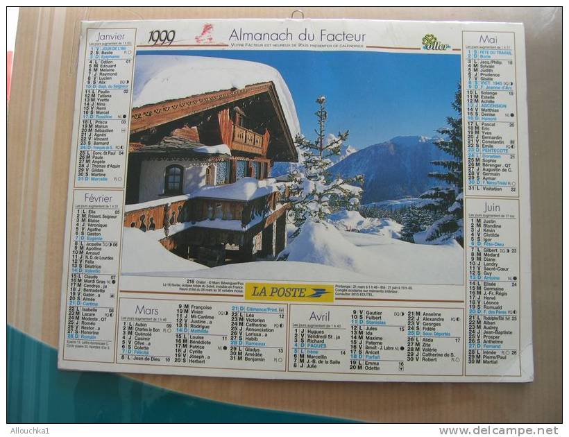 CALENDRIER ALMANACH DES  P.T.T DE 1999  RAMSAU BAVIERE  CHALET - Big : 1991-00