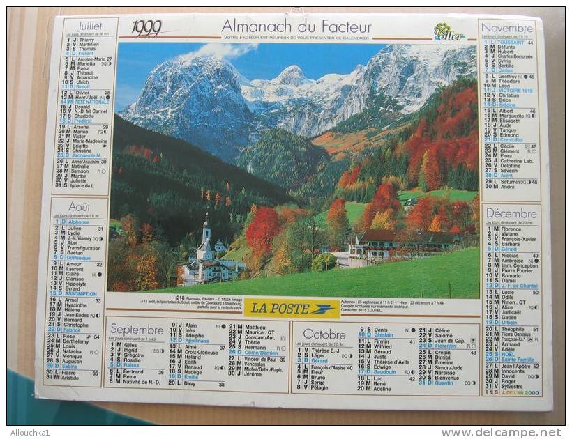 CALENDRIER ALMANACH DES  P.T.T DE 1999  RAMSAU BAVIERE  CHALET - Formato Grande : 1991-00