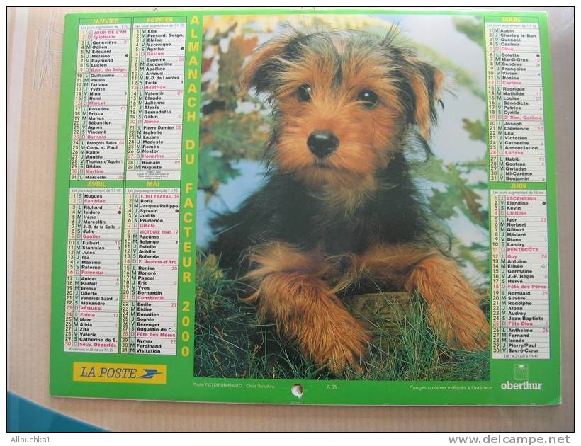 CALENDRIER ALMANACH DES  P.T.T DE 2000  / CHIENS - Groot Formaat: 1991-00