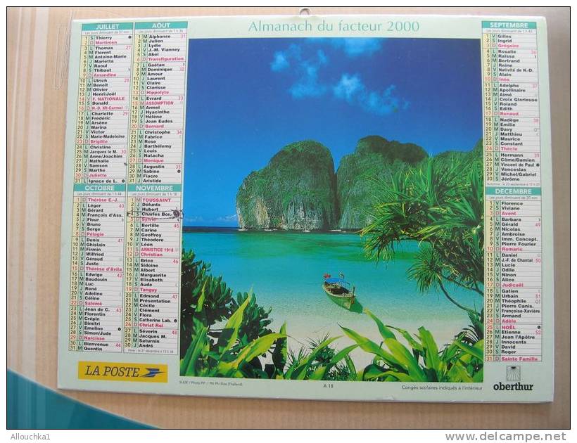 CALENDRIER ALMANACH DES  P.T.T DE 2000  / PLAGE DES MALDIVES - Big : 1991-00