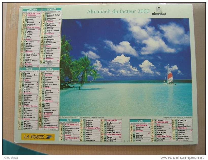 CALENDRIER ALMANACH DES  P.T.T DE 2000  / PLAGE DES MALDIVES - Grand Format : 1991-00