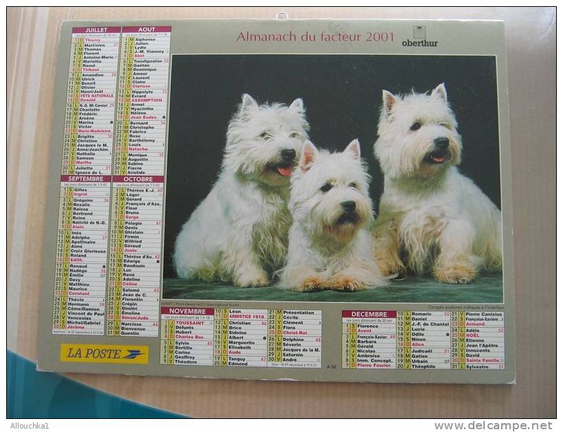 CALENDRIER ALMANACH DES  P.T.T DE 2000  / CHIENS - Grand Format : 1991-00