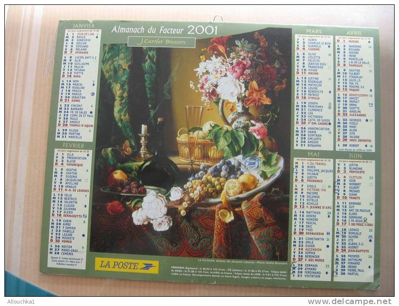 CALENDRIER ALMANACH DES  P.T.T DE 2001  / FLEURS - Tamaño Grande : 2001-...