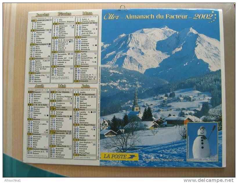 CALENDRIER ALMANACH DES  P.T.T DE 2002  / AIGUILLE DU DRU / COMBLOUX   HAUTE SAVOIE - Grand Format : 2001-...