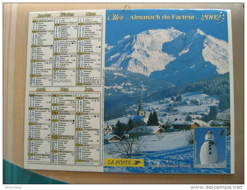 CALENDRIER ALMANACH DES  P.T.T DE 2002  / AIGUILLE DU DRU / COMBLOUX   HAUTE SAVOIE - Grossformat : 2001-...