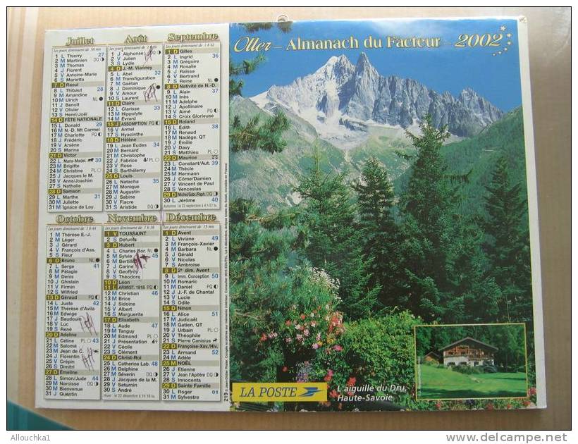 CALENDRIER ALMANACH DES  P.T.T DE 2002  / AIGUILLE DU DRU / COMBLOUX   HAUTE SAVOIE - Grossformat : 2001-...