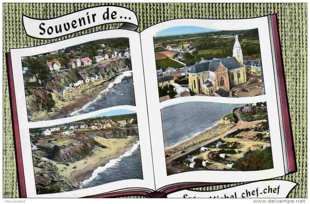 CPSM.ST MICHEL CHEF CHEF. LA GRANDE PLAGE. L´EGLISE. PLAGE DU CHALET. TERRAIN DE CAMPING. DATEE 1973. - Saint-Michel-Chef-Chef