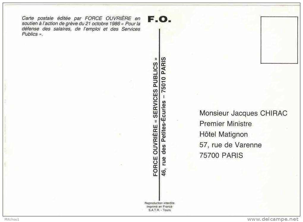 ===RARE=== Carte FO Pour L'action De Grève Le 21 Octobre 1986 Envoyée à Monsieur Le Président - Vakbonden