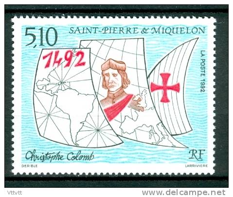 SAINT-PIERRE-ET-MIQUELON, 1992, N° 569** (Yvert Et Tellier), Christophe Colomb, Carte D´Europe, Voile - Unused Stamps