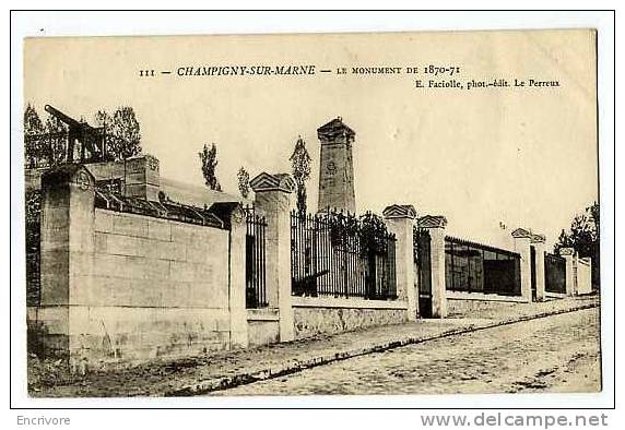 Cpa CHAMPIGNY SUR MARNE Monument 1870 71 (guerre De 70) Ed Faciolle 111 - Champigny
