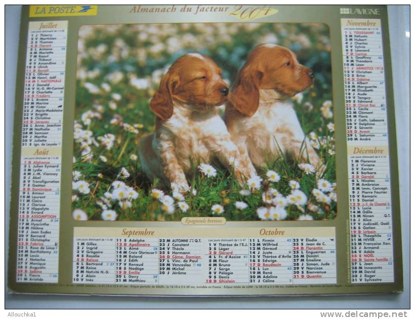 CALENDRIER ALMANACH DES P.T.T.DOUBLE PHOTOS/  2004 / CHIENS - Big : 2001-...