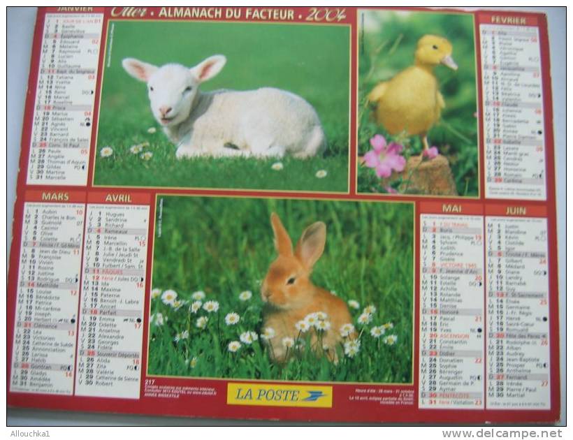 CALENDRIER ALMANACH DES P.T.T. DOUBLE PHOTOS/ 2004 / AGNEAU CANETON LAPIN BICHE ECUREUIL CANARI - Grossformat : 2001-...