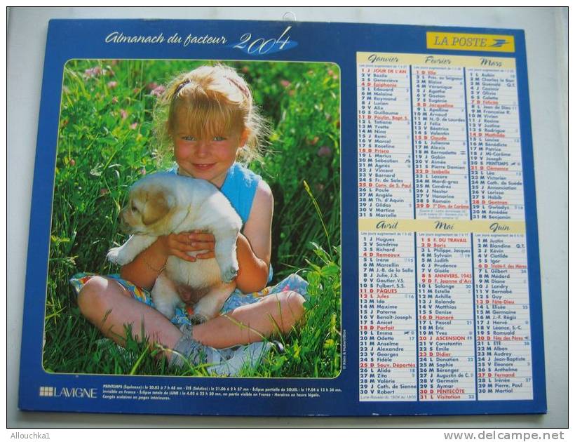 CALENDRIER ALMANACH DES P.T.T. DOUBLE PHOTOS/ 2004 / CHIEN  CHEVAL BLANC - Grossformat : 2001-...