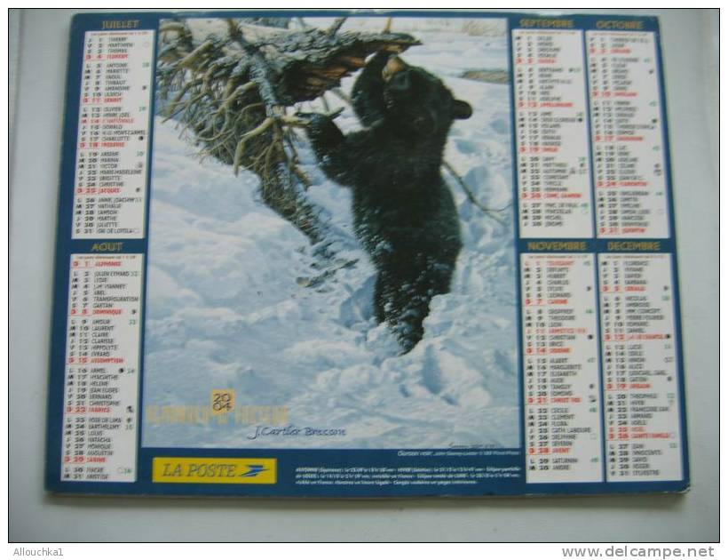 CALENDRIER ALMANACH DES P.T.T. DOUBLE PHOTOS/ 2004 /OURSON NOIR  ELEPHANT D AFRIQUE - Tamaño Grande : 2001-...