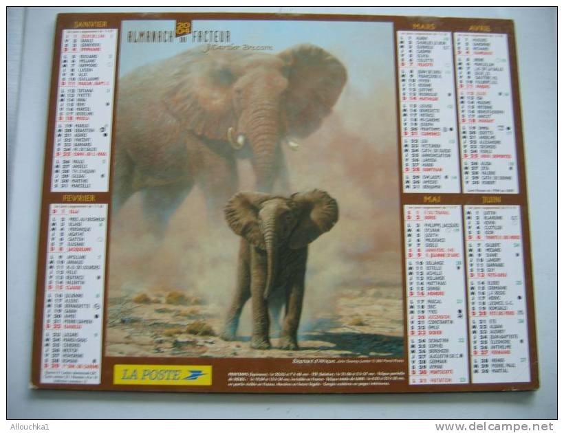 CALENDRIER ALMANACH DES P.T.T. DOUBLE PHOTOS/ 2004 /OURSON NOIR  ELEPHANT D AFRIQUE - Grossformat : 2001-...