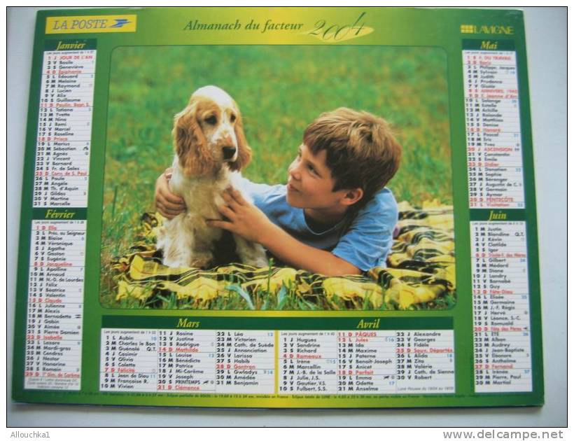 CALENDRIER ALMANACH DES P.T.T. DOUBLE PHOTOS/ 2004 /CHIENS CHATS - Grand Format : 2001-...