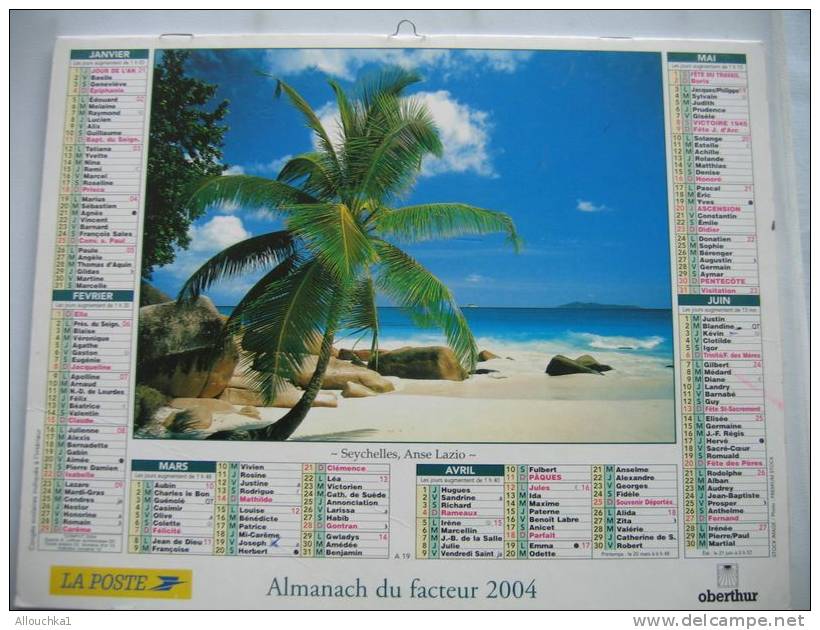 CALENDRIER ALMANACH DES P.T.T. DOUBLE PHOTOS/ 2004 /SEYCHELLES  ANSE LAZIO THAILAND KRABI ILE NUY BAY - Grossformat : 2001-...