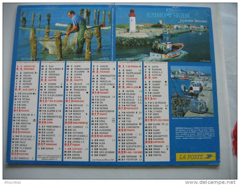 CALENDRIER ALMANACH DES P.T.T. DOUBLE PHOTOS/ 2005 / ST THIVIER DE COURTES 01  TARTONNE 04 ROSCOFF FINISTERE 29 - Grossformat : 2001-...