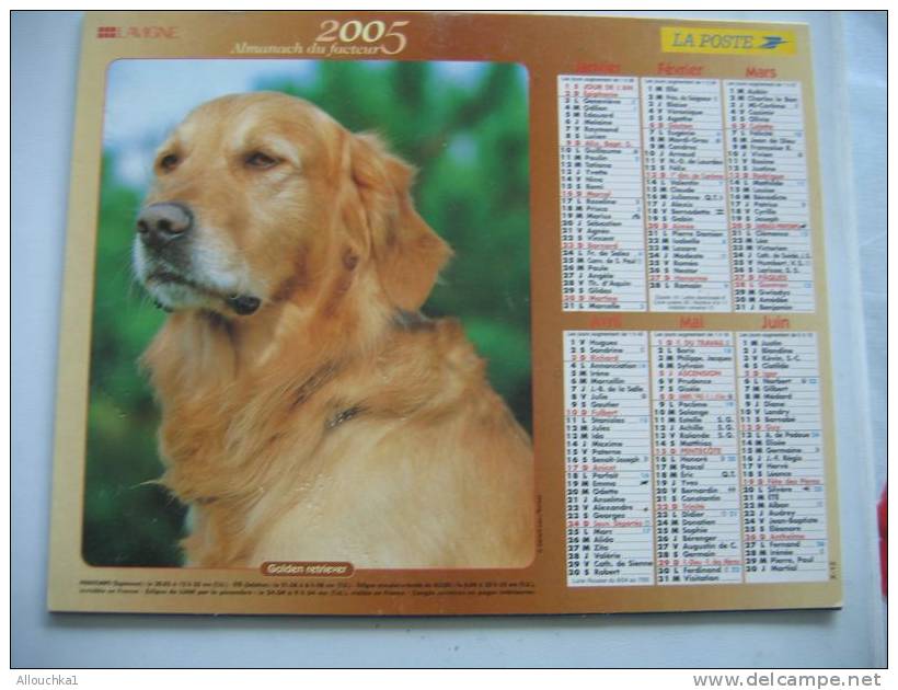 CALENDRIER ALMANACH DES P.T.T. DOUBLE PHOTOS/ 2005 /CHIENS CHEVAL HAFLINGER  GOLDEN RETRIEVER - Grand Format : 2001-...