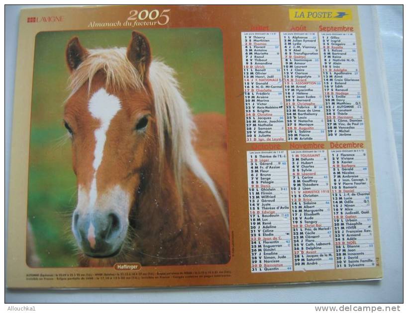 CALENDRIER ALMANACH DES P.T.T. DOUBLE PHOTOS/ 2005 /CHIENS CHEVAL HAFLINGER  GOLDEN RETRIEVER - Formato Grande : 2001-...