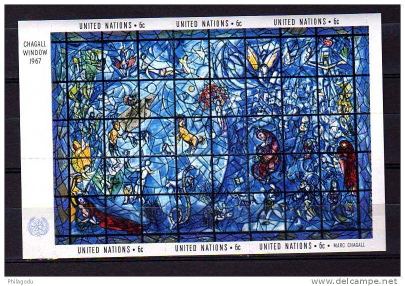 ONU 1967, Vitrail De Marc Chagall, Bf 4,  Lot De 8 Blocs Neuf - Glas & Fenster