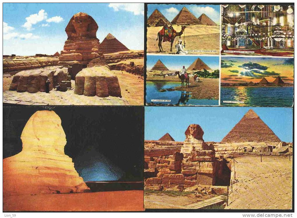 PYRAMIDS And SPHINX Four 4 Photo Postcard  Egypt CAIRO GIZA / 10043 - Sphynx
