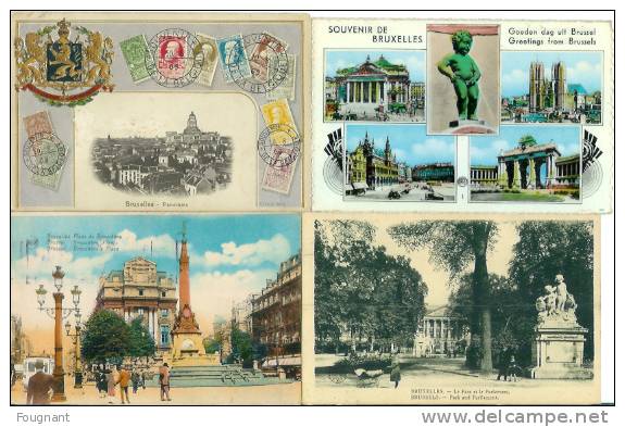 BELGIQUE:BRUXELLES:4 Cartes:1:Panorama.1909.2: Place De Brouchère.1930.3:Le Parc Et Le Parlement.1925.4:Souvenir De Brux - Loten, Series, Verzamelingen