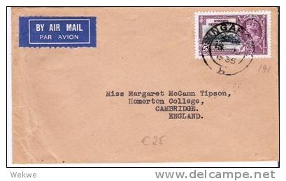 Si006/  SINGAPUR - Brief,  Silberhochzeit 1935, 25 C. Luftpost N. England - Singapur (...-1959)