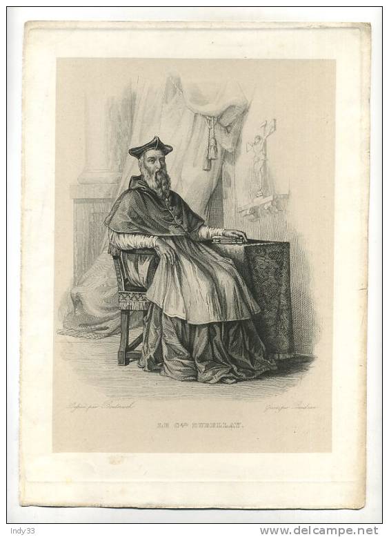 - PORTRAIT DU CARDINAL DUBELLAY ASSIS . EAU FORTE DU XIXe S. SUR CHINE APPLIQUE - Religion & Esotérisme