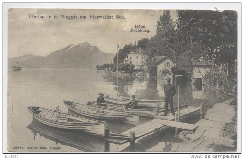 JP  -     LUCERNE . Uferpartie In Weggis  Aam  Vierwaldts Sec  + HOTEL FROHBURG  .  1912 . - Lucerna