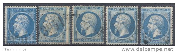 Lot N°5792  Cinq N°22 Oblitérations Diverses - 1862 Napoléon III