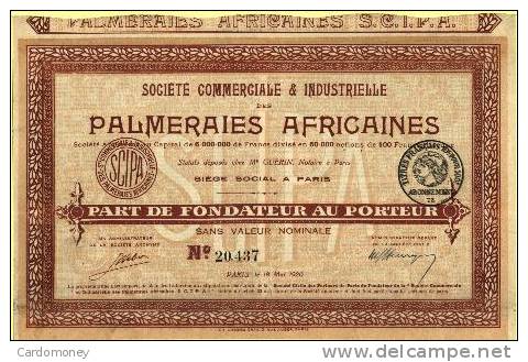 PALMERAIES AFRICAINES Part De Fondateur (art. N° 197 ) - Afrika