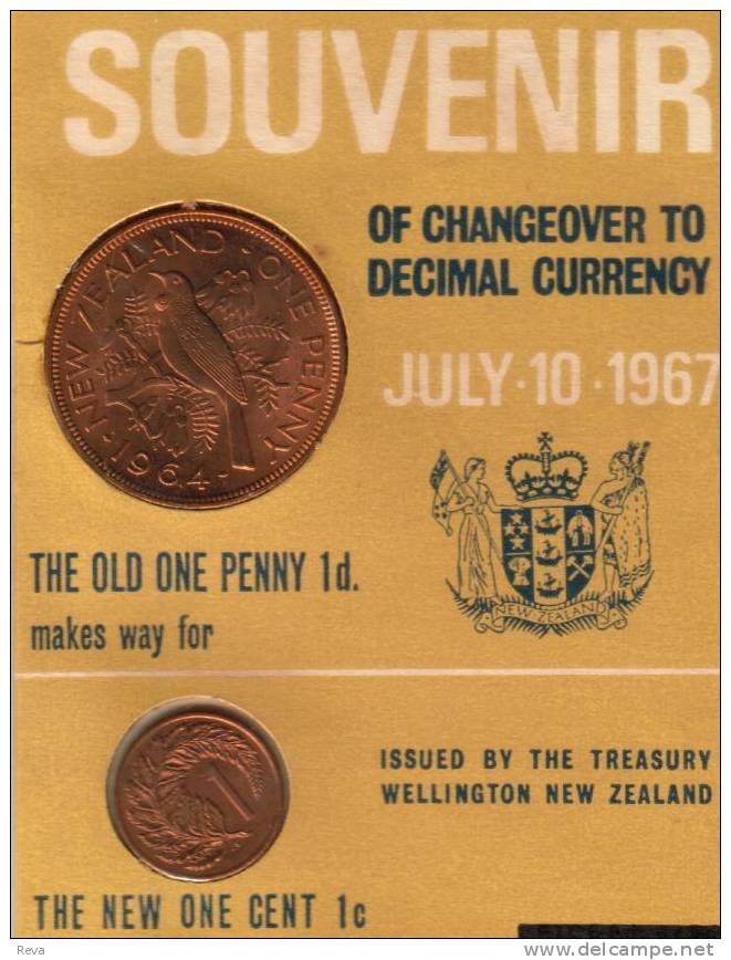 NEW ZEALAND OFFICIAL CHANGEOVER SET LAST 1964 PENNY 1ST 1 CENT 1967 UNC  RETAILS 30E  READ DESCRIPTION CAREFULLY !!! - Nouvelle-Zélande