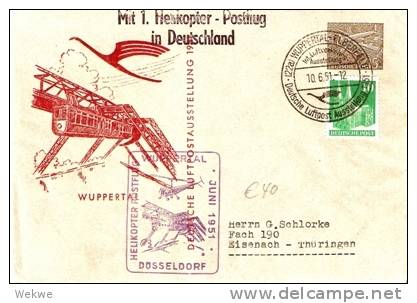 BRD094/ 1.Hubschraube-Flug Wuppertal-Düsseldorf 1951, Auf Privat-Ganzsache , Schwebebahn - Enveloppes Privées - Oblitérées