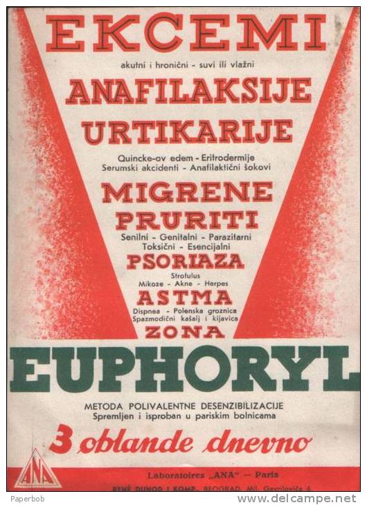 EUPHORYL-ADVERTISING,MEDICINE,PHARMACY, YUGOSLAVIA 1920-30 - Salute