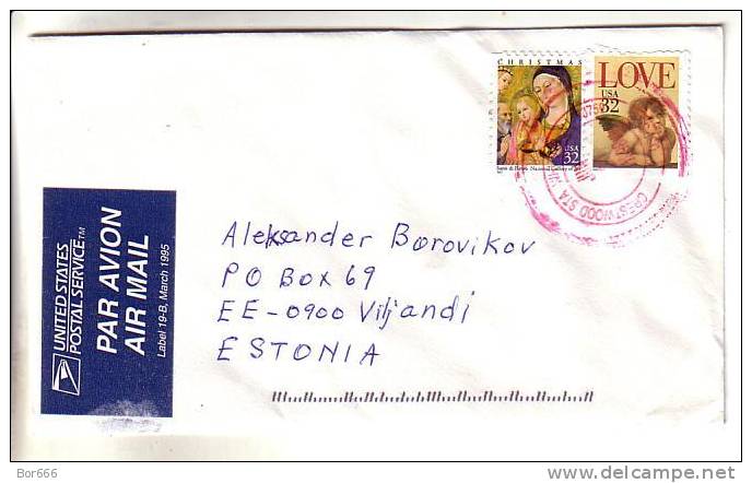GOOD Postal Cover USA ( Whiting ) To ESTONIA 1998 - Good Stamped: Christmas; Love - Covers & Documents