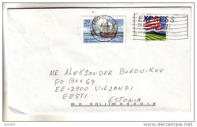 GOOD Postal Cover USA ( Indianapolis ) To ESTONIA 1997 - Good Stamped: Columbus Ship; Flag - Covers & Documents