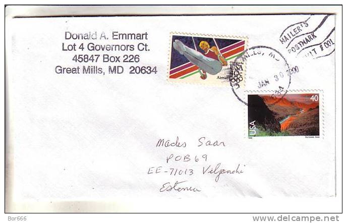 GOOD Postal Cover USA ( Great Mills ) To ESTONIA 2000 - Good Stamped: Olympic; Rio Grande - Covers & Documents