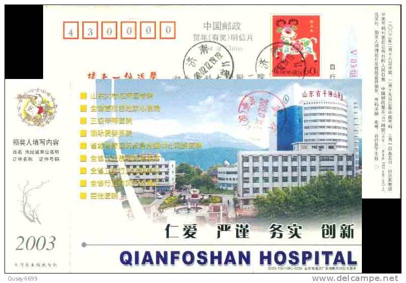 Building, Qianfoshan Hospital Ad .  Postal Stationery, Pre-stamped Postcard - Other & Unclassified