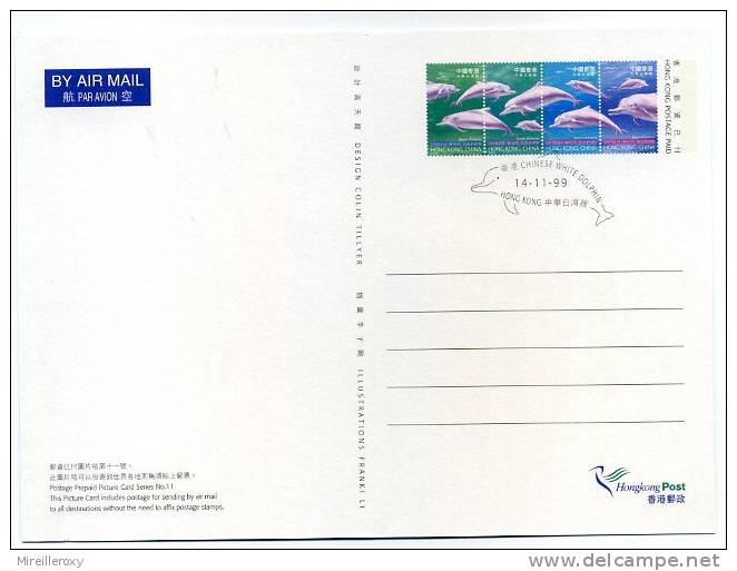 ENTIER POSTAL CHINE  STATIONERY 1ER JOUR  DAUPHIN WWF - Delfine