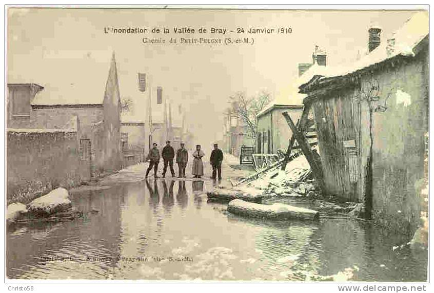 77  BRAY   Inondation 1910  Chemin Du Petit Peugny   Animée+ - Bray Sur Seine